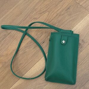 Unica Made In Italy Elegant Green Leather Crossbody Mobile Phone Holder Bag